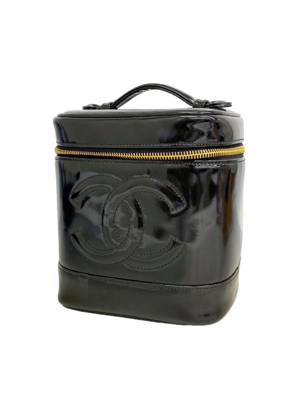 Chanel Vanity Bag Patent Leather Black Gold